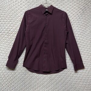 Express 1MX Dress Shirt Mens Size M 15-15.5 Burgundy Extra Slim Fit Button Up